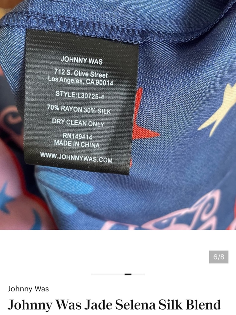 Johnny Was Navy Multicolor Silk-Blend Selena Dress - Picture 3 of 12